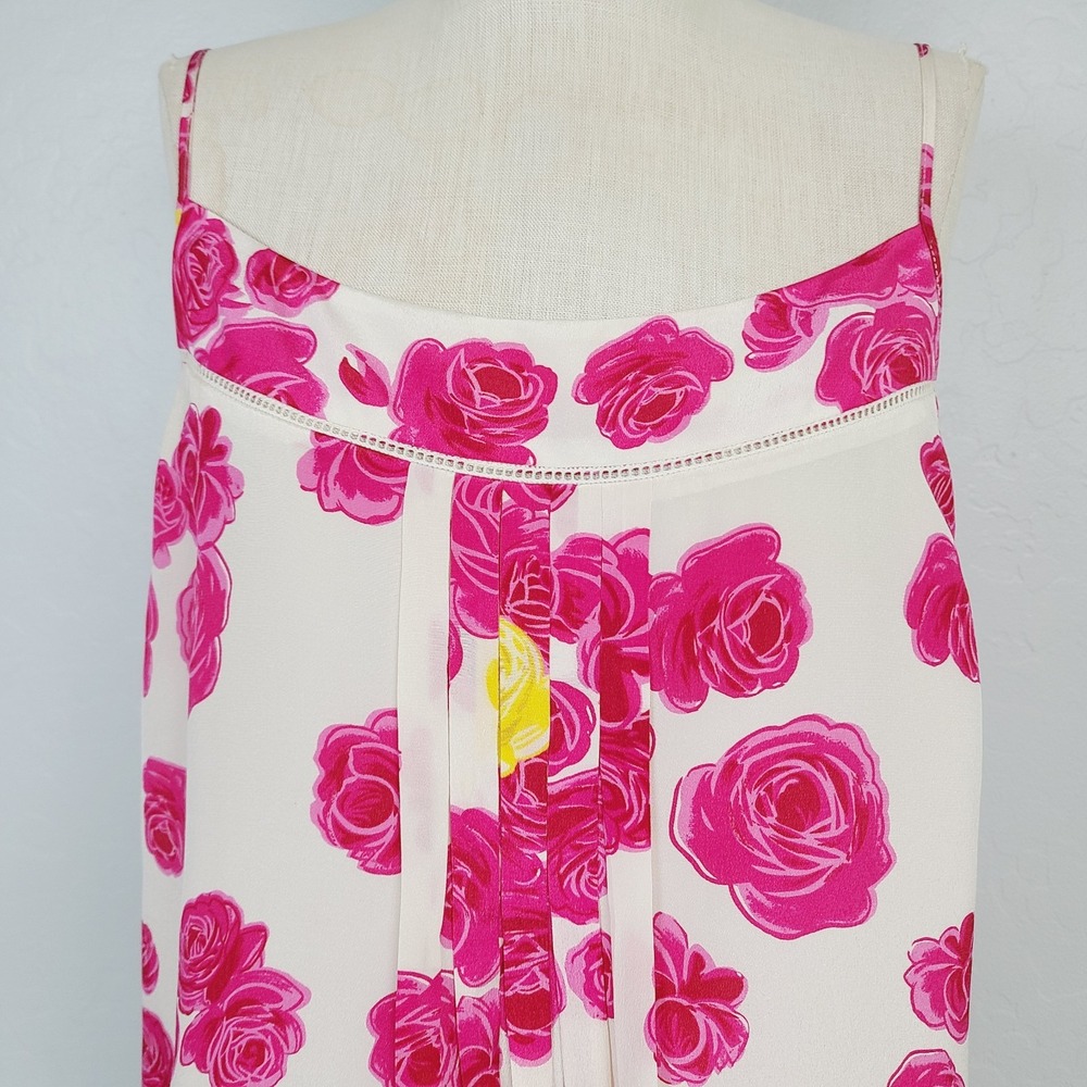 Moulinette Soeurs Pink Silk Shift Dress Floral‎ Pleated Neckline Knee Length 10 - Picture 2 of 8